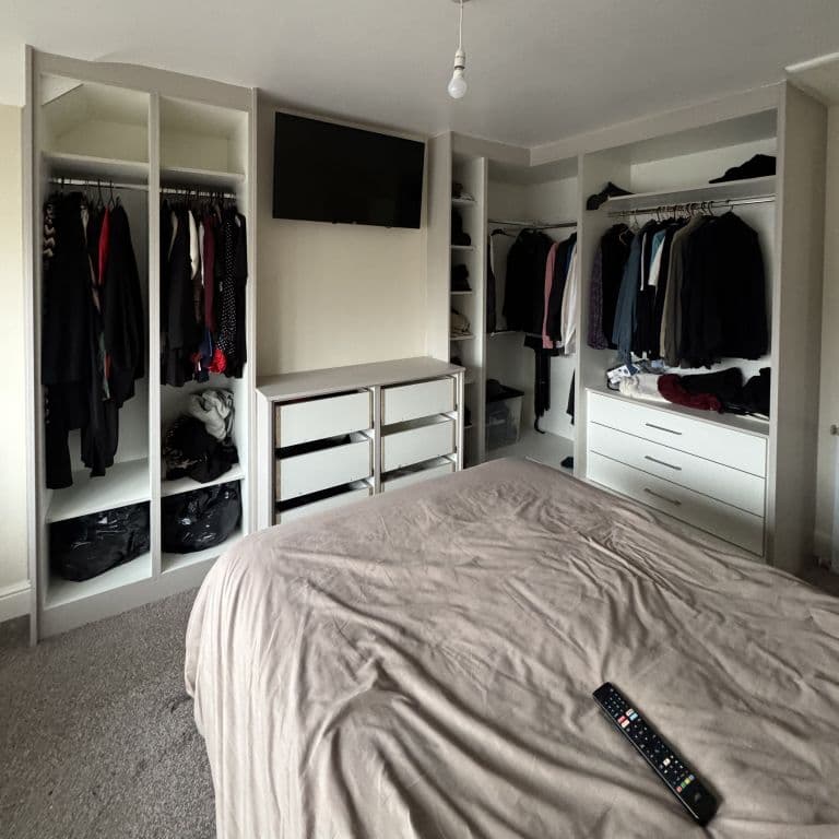 Luxury walk-in fitted bedroom furniture in a Manchester home