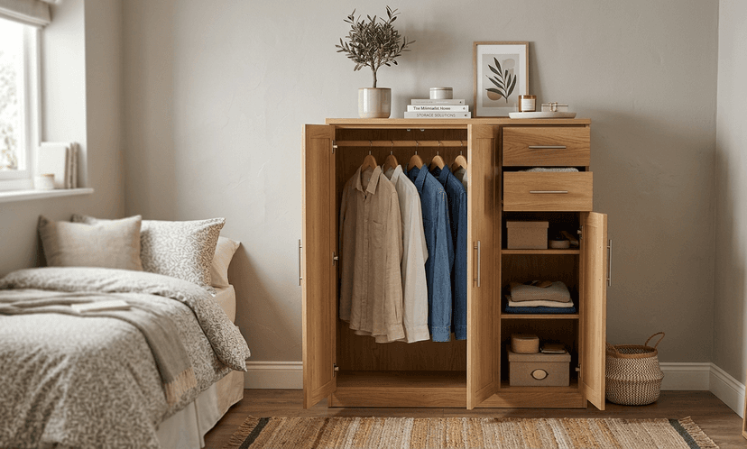 Modern half wardrobes provide stylish space-saving storage in a small bedroom