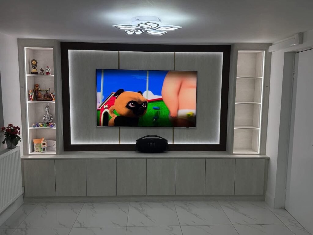 Modern Living Room Cabinet with Panda Display and Decorative Shelves