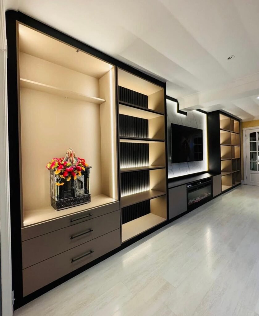 Shrine Integrated Wall Unit with Tall Cupboards and TV Console