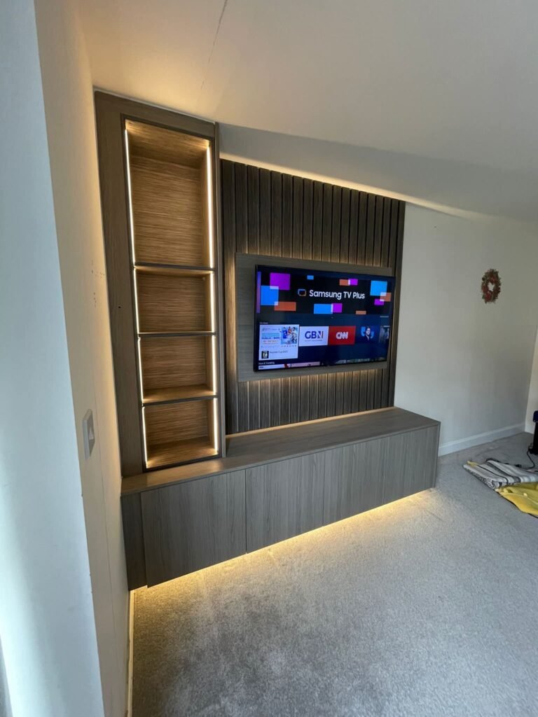 Small Living Room Storage Cabinet with LED Shelves and TV Unit