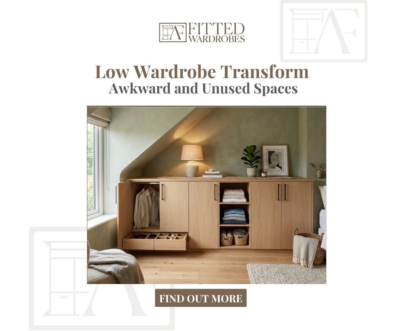 Modern low wardrobe providing smart storage beneath a sloped ceiling