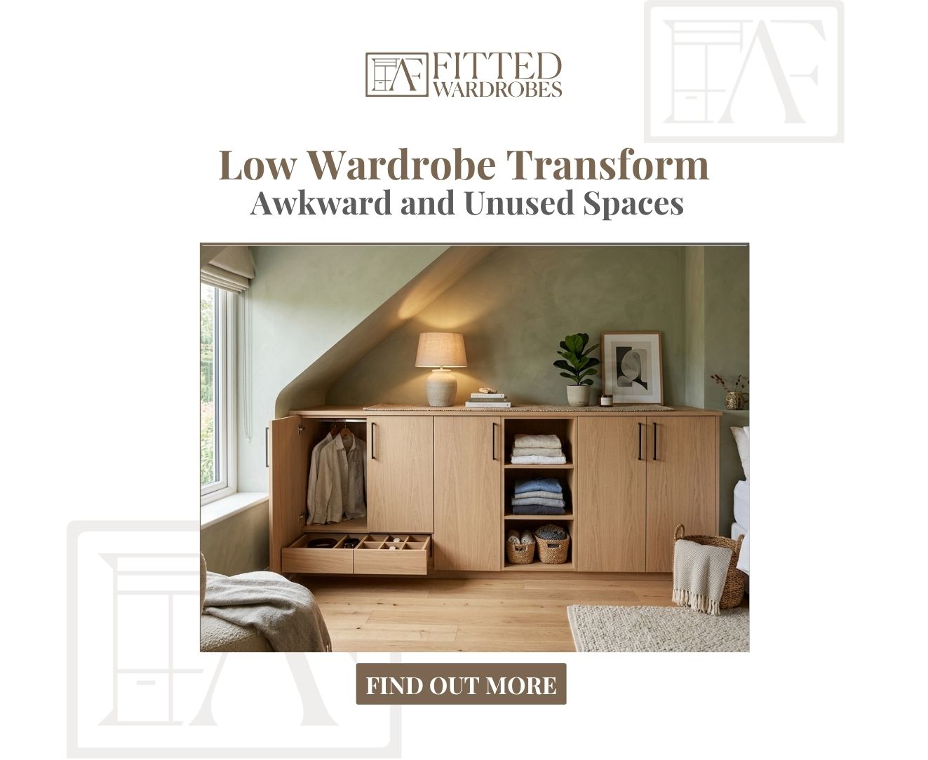 Modern low wardrobe providing smart storage beneath a sloped ceiling